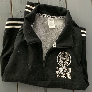 PINK Black/White Quarter Zip Sweater